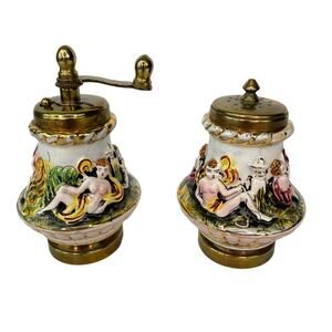 Capodimonte Porcelain Salt Shaker Pepper Mill Cherubs Angels Italy Vintage